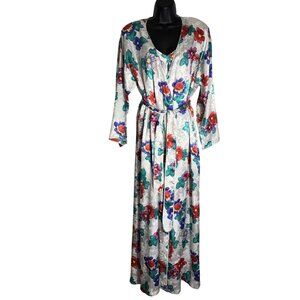 Mary McFadden For Neiman Marcus Vintage Floral Kimono Robe and Night Gown Set